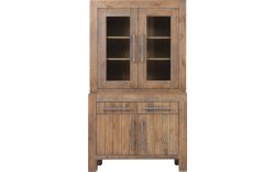 Goossens Buffetkast Roots, 2 glasdeuren 2 dichte deuren 2 laden, donkergrijs eiken, 120 x 210 x 45 cm, stijlvol landelijk