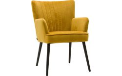 Goossens Eetkamerstoel Rob geel velvet stof met armleuning, urban industrieel