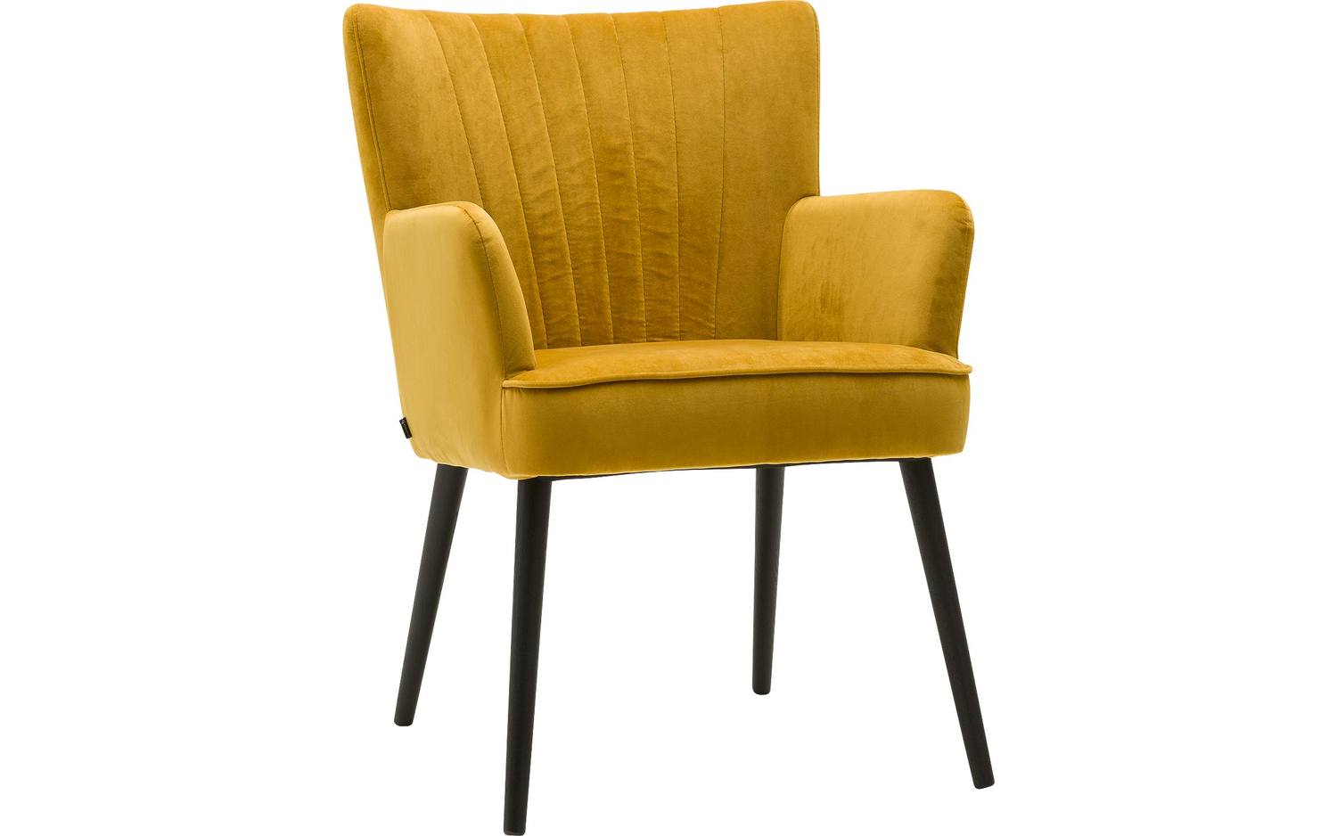Goossens Eetkamerstoel Rob geel velvet stof met armleuning, urban industrieel