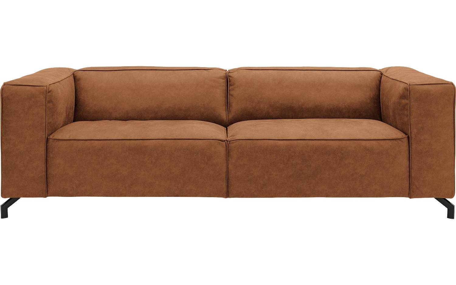 Goossens Bank Calvin cognac, micro leer, 3,5-zits, modern design