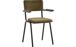 Goossens Eetkamerstoel Chaplin groen velvet stof met armleuning, urban industrieel