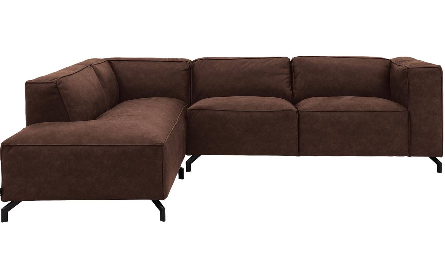 Goossens Bank Calvin bruin, micro leer, 3-zits, modern design met ligelement links