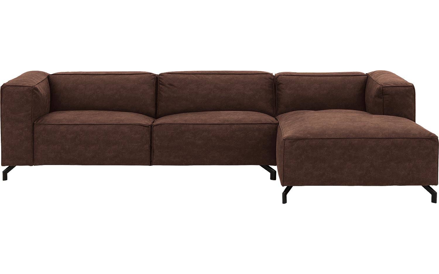 Goossens Bank Calvin bruin, micro leer, 3-zits, modern design met ligelement rechts