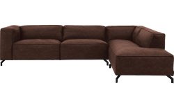 Goossens Bank Calvin bruin, micro leer, 3,5-zits, modern design met ligelement rechts