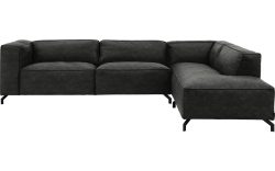 Goossens Bank Calvin grijs, micro leer, 3,5-zits, modern design met ligelement rechts