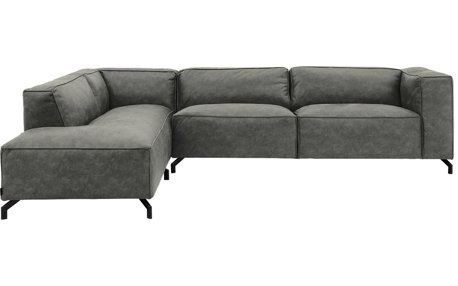 Goossens Bank Calvin grijs, micro leer, 3,5-zits, modern design met ligelement links