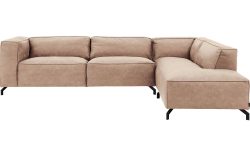 Goossens Bank Calvin beige, micro leer, 3,5-zits, modern design met ligelement rechts