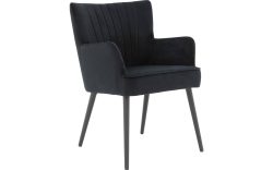 Goossens Eetkamerstoel Rob zwart velvet stof met armleuning, urban industrieel