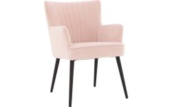 Goossens Eetkamerstoel Rob roze velvet stof met armleuning, urban industrieel