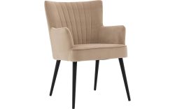 Goossens Eetkamerstoel Rob bruin velvet stof met armleuning, urban industrieel