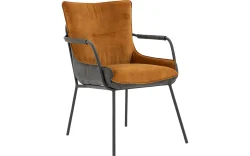 Goossens Excellent Eetkamerstoel Matteo geel stof met armleuning, elegant chic