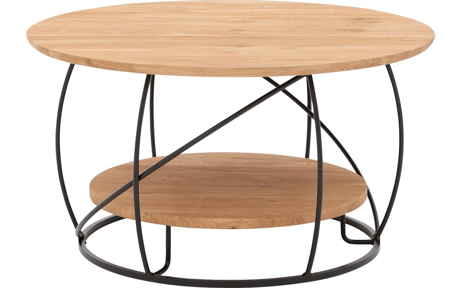 Goossens Salontafel Bellis rond, hout eiken blank, stijlvol landelijk, 80 x 45 x 80 cm