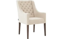Goossens Eetkamerstoel Pearl beige velvet stof met armleuning, stijlvol landelijk