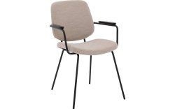Goossens Eetkamerstoel Hjalmar beige stof met armleuning, modern design