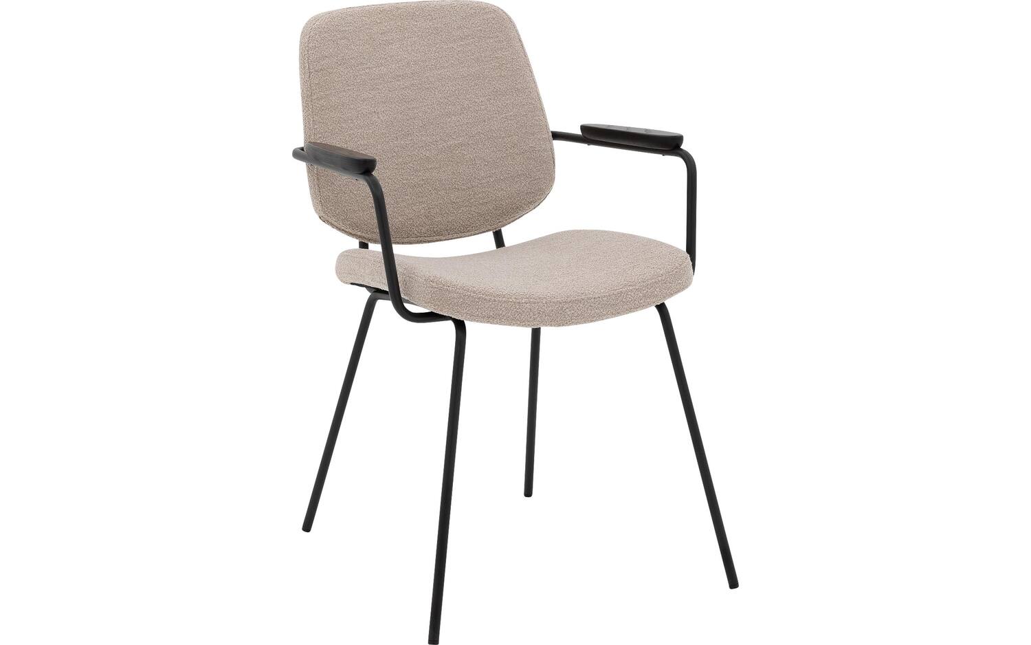 Goossens Eetkamerstoel Hjalmar beige stof met armleuning, modern design