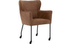 Goossens Excellent Eetkamerstoel Leogang bruin leer met armleuning en met wielenZwart skater wiel met zwarte kap, elegant chic