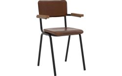 Goossens Eetkamerstoel Chaplin cognac leer met armleuning, urban industrieel