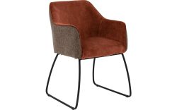 Goossens Eetkamerstoel Lisbet bruin stof met armleuning, elegant chic