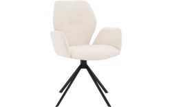 Goossens Eetkamerstoel Hera wit stof met armleuning, modern design