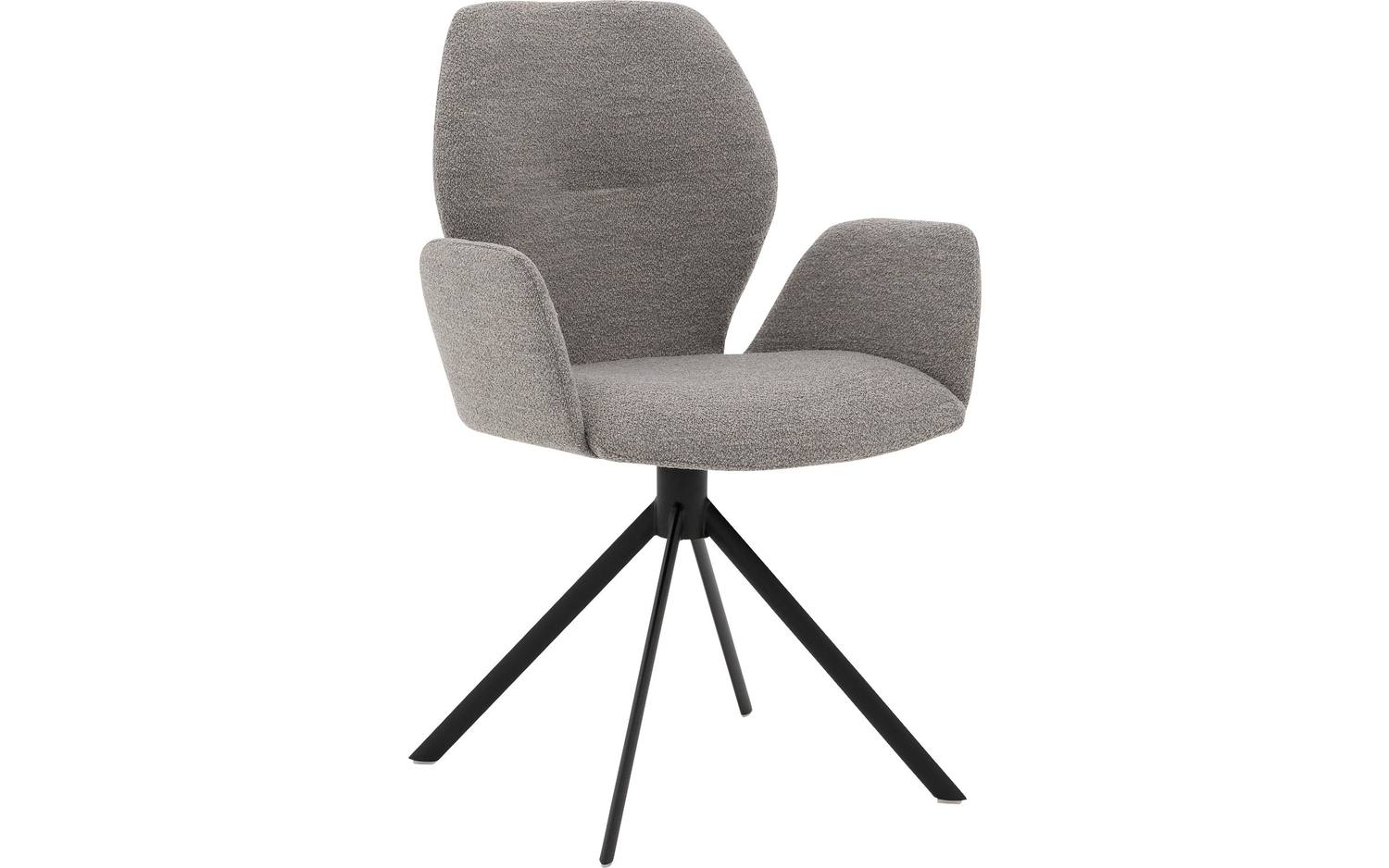 Goossens Eetkamerstoel Hera grijs stof met armleuning, modern design