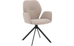 Goossens Eetkamerstoel Hera beige stof met armleuning, modern design