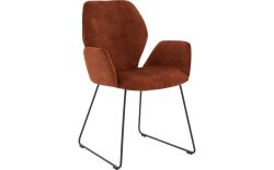 Goossens Eetkamerstoel Hera koper velvet stof met armleuning, modern design