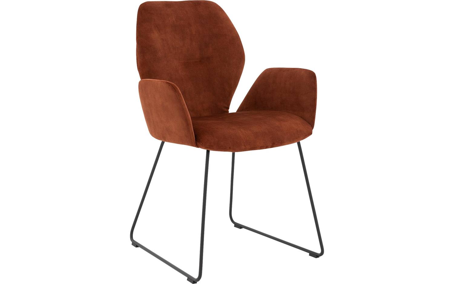 Goossens Eetkamerstoel Hera koper velvet stof met armleuning, modern design
