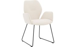 Goossens Eetkamerstoel Hera wit stof met armleuning, modern design