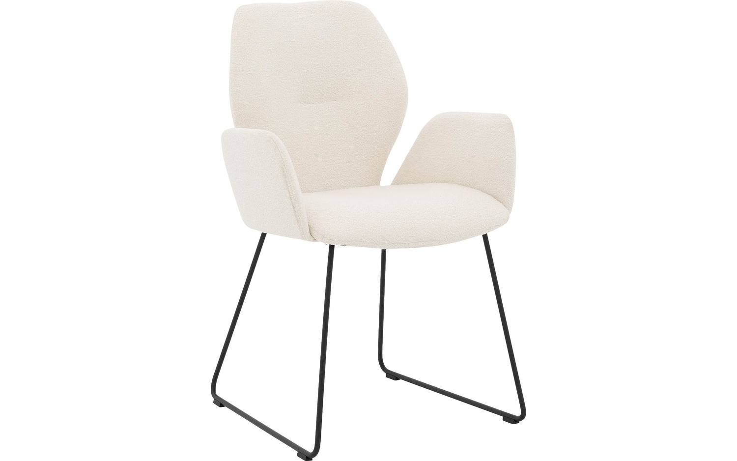 Goossens Eetkamerstoel Hera wit stof met armleuning, modern design