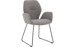 Goossens Eetkamerstoel Hera grijs stof met armleuning, modern design