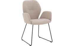 Goossens Eetkamerstoel Hera beige stof met armleuning, modern design