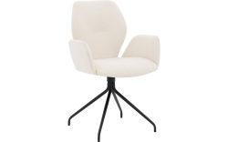 Goossens Eetkamerstoel Hera wit stof met armleuning, modern design