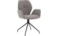 Goossens Eetkamerstoel Hera grijs stof met armleuning, modern design