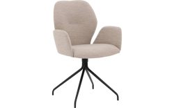 Goossens Eetkamerstoel Hera beige stof met armleuning, modern design