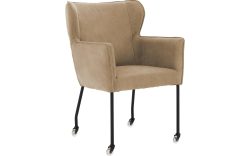 Goossens Excellent Eetkamerstoel Leogang bruin leer met armleuning en met wielen, elegant chic