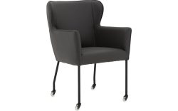 Goossens Excellent Eetkamerstoel Leogang donkergrijs leer met armleuning en met wielen, elegant chic