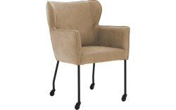 Goossens Excellent Eetkamerstoel Leogang bruin leer met armleuning en met wielenZwart skater wiel met zwarte kap, elegant chic