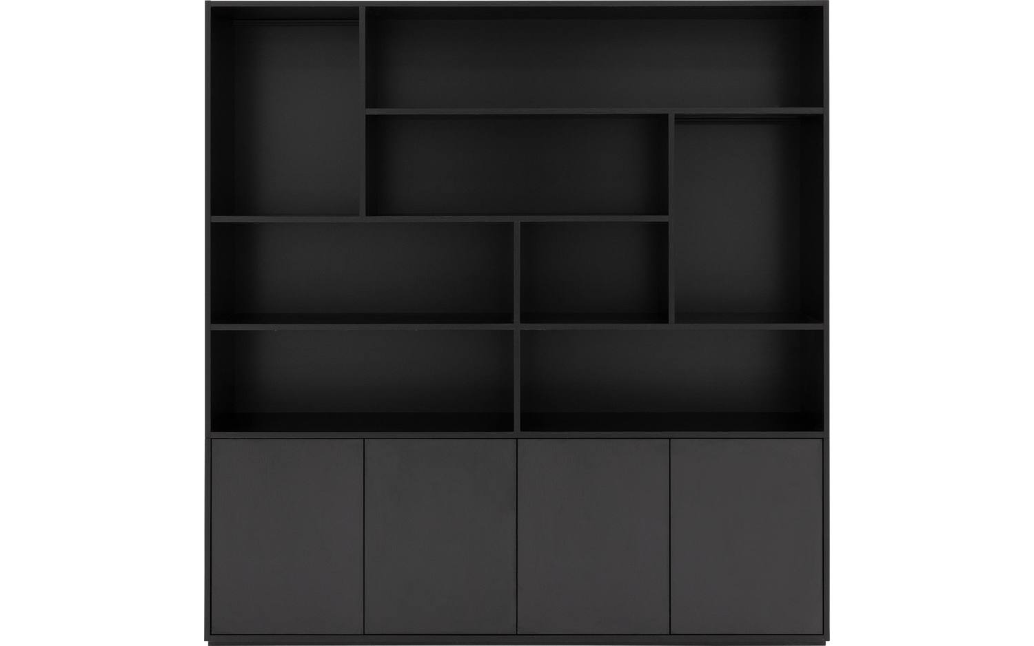 Goossens Basic Buffetkast Madrid, 4 dichte deuren 8 open vakken, zwart melamine, 184 x 191 x 45 cm, elegant chic