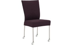 Goossens Eetkamerstoel Funk RVS Poten roze stof leuning en met wielenTransparant skater wiel met rvs kap, modern design