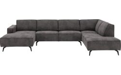 Goossens Hoekbank Hercules donkergrijs, microvezel, 2,5-zits, modern design met ligelement rechts