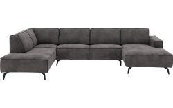 Goossens Hoekbank Hercules donkergrijs, microvezel, 2,5-zits, modern design met ligelement links