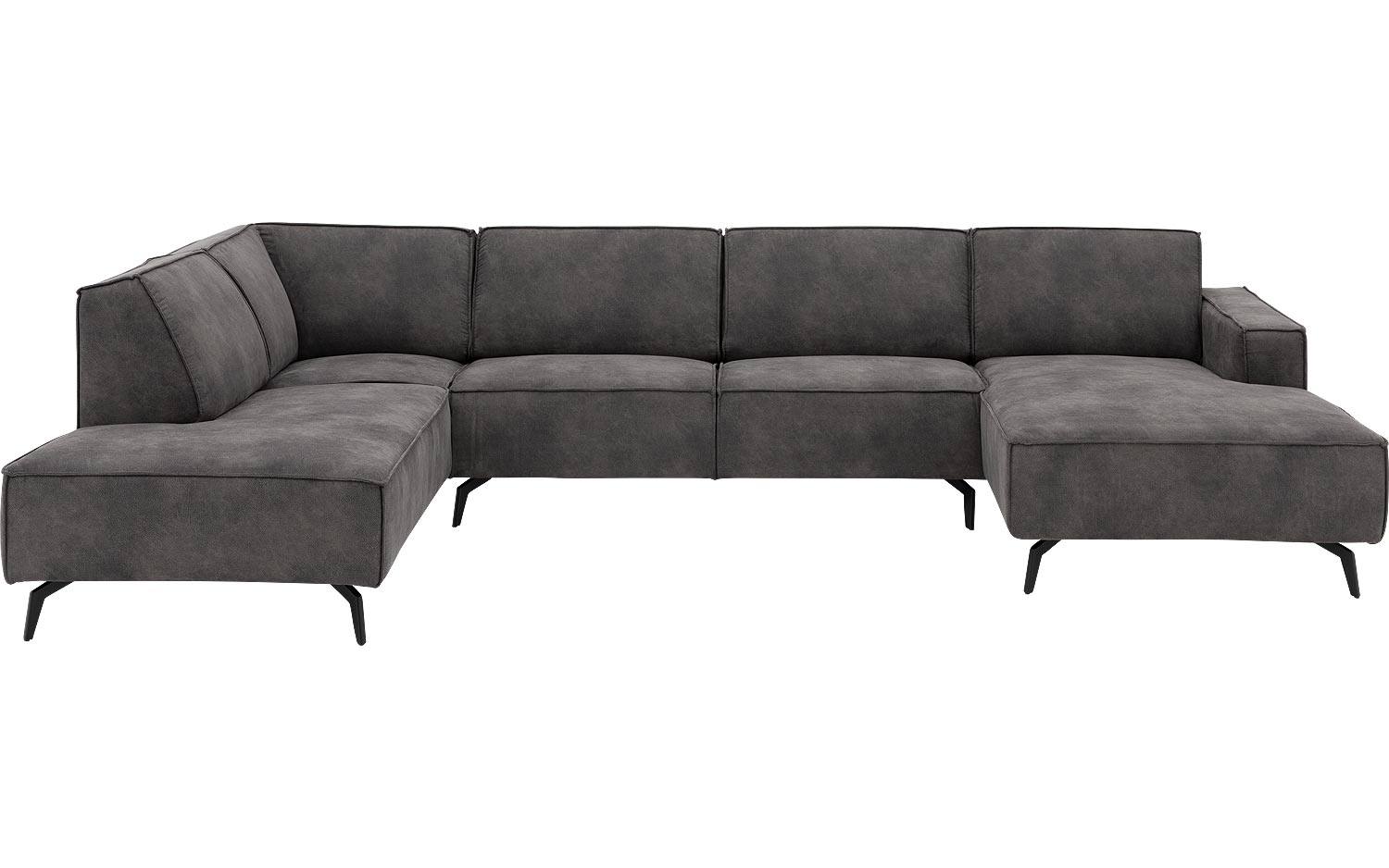 Goossens Hoekbank Hercules donkergrijs, microvezel, 2,5-zits, modern design met ligelement links
