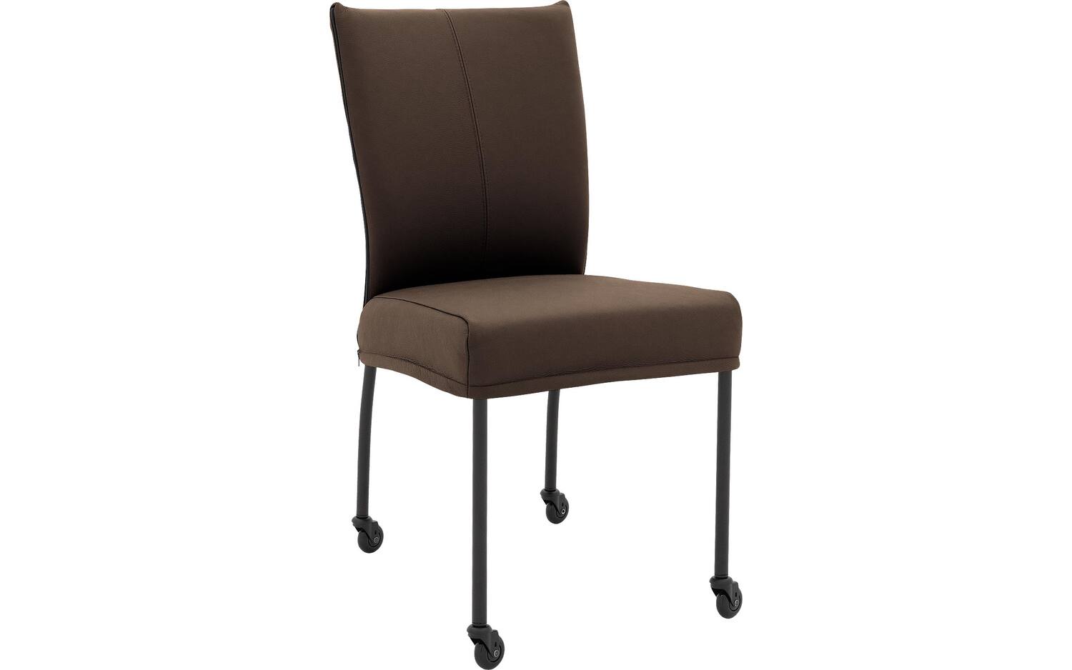 Goossens Eetkamerstoel Funk Zwarte Poten bruin leer leuning en met wielenZwart skater wiel met zwarte kap, modern design