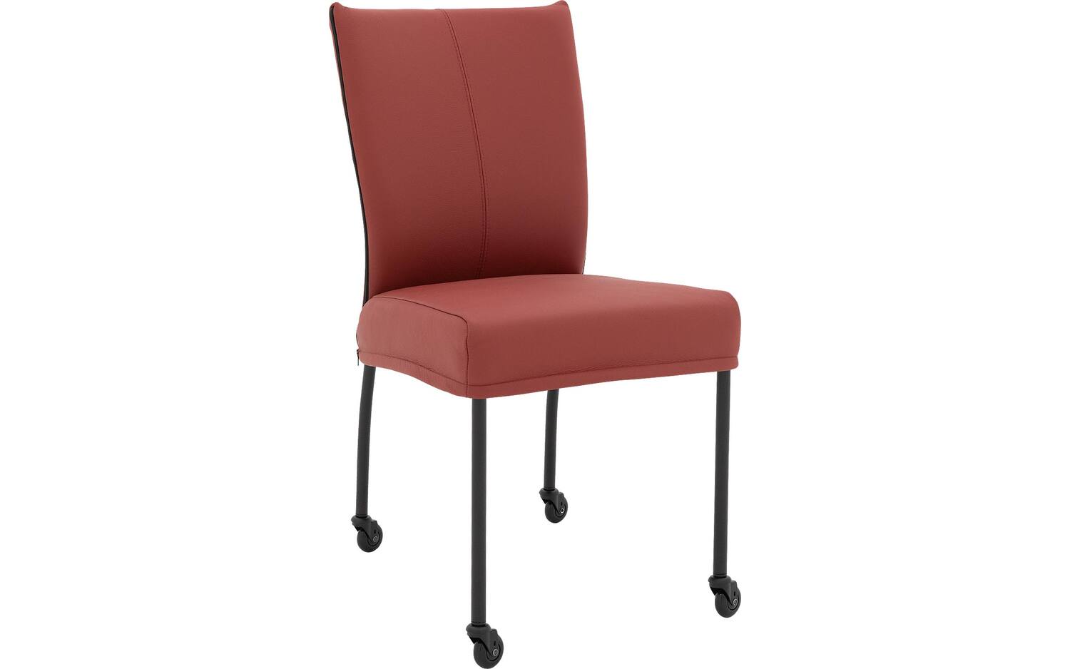 Goossens Eetkamerstoel Funk Zwarte Poten rood leer leuning en met wielenZwart skater wiel met zwarte kap, modern design