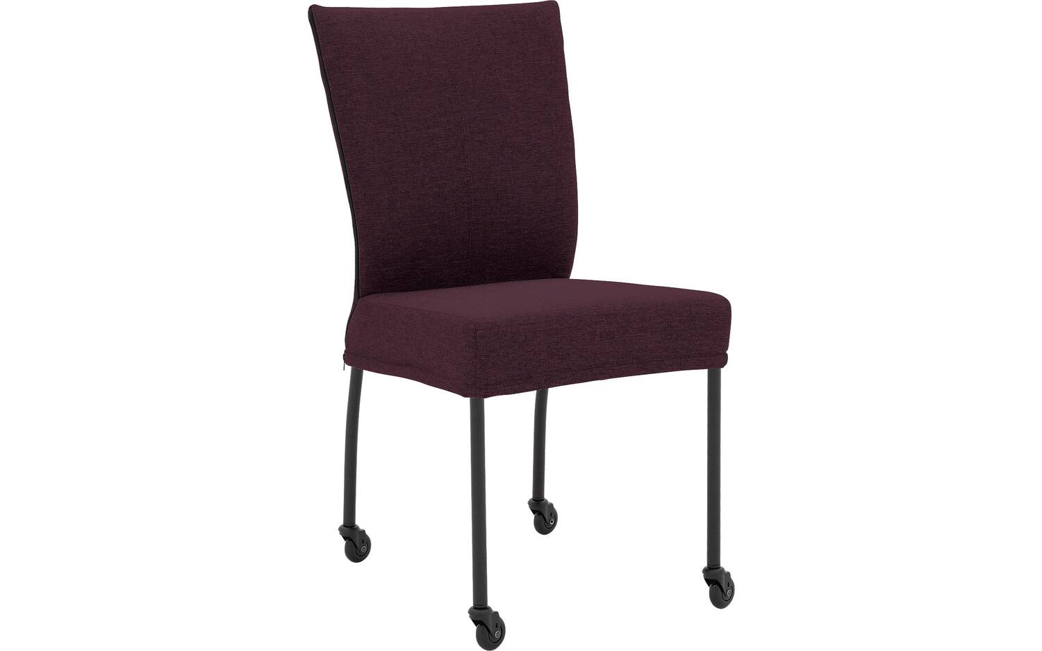 Goossens Eetkamerstoel Funk Zwarte Poten roze stof leuning en met wielenZwart skater wiel met zwarte kap, modern design