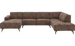 Goossens Hoekbank Hercules bruin, microvezel, 2,5-zits, modern design met ligelement rechts