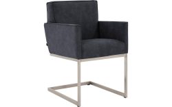 Goossens Excellent Eetkamerstoel Tom blauw micro leer met armleuning, urban industrieel