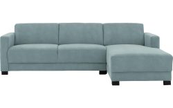 Goossens Bank My Style blauw, microvezel, 2,5-zits, stijlvol landelijk met chaise longue rechts