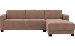 Goossens Bank My Style bruin, microvezel, 2,5-zits, stijlvol landelijk met chaise longue rechts