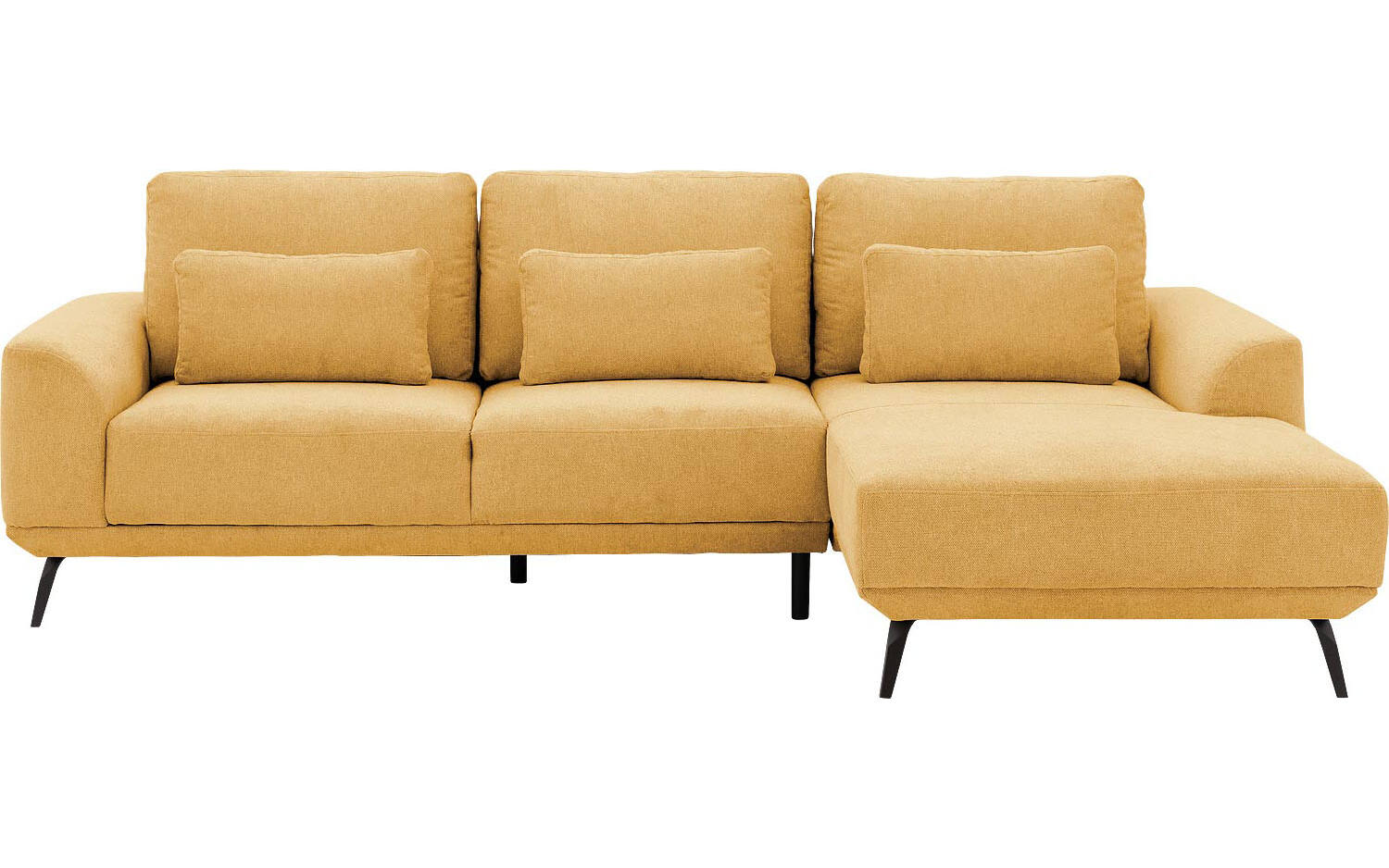 Goossens Excellent Bank Princess Met Elektrisch Uitschuifbaar Zitvlak geel, stof, 3-zits, elegant chic met chaise longue rechts